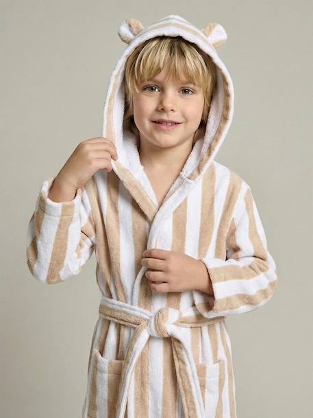 Garçon-Peignoir enfant rayé Ours personnalisable, avec coton recyclé