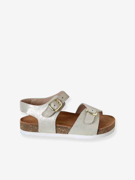 Sandales cuir boucles or+rose pâle - vertbaudet enfant 