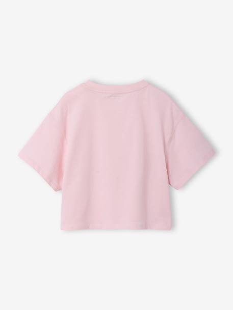 T-shirt fille cropped manches courtes beige+écru+rose poudré - vertbaudet enfant 
