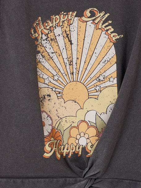 T-shirt fille imprimé anthracite+écru - vertbaudet enfant 