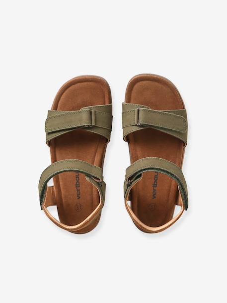 Leren kindersandalen met klittenband kaki+marineblauw+zandbeige - vertbaudet enfant 