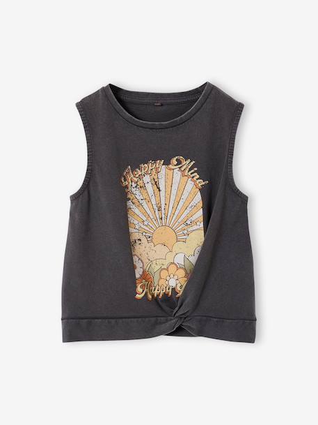 T-shirt fille imprimé anthracite+écru - vertbaudet enfant 