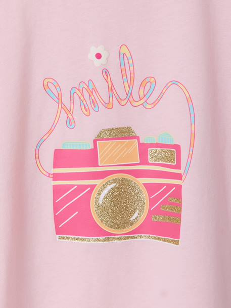 Cropped meisjesshirt met korte mouwen beige+ecru+roze (poederkleur) - vertbaudet enfant 