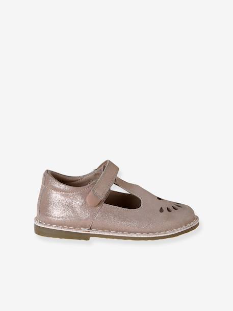 Salomés cuir fille collection maternelle beige imprimé+or+rose poudré - vertbaudet enfant 