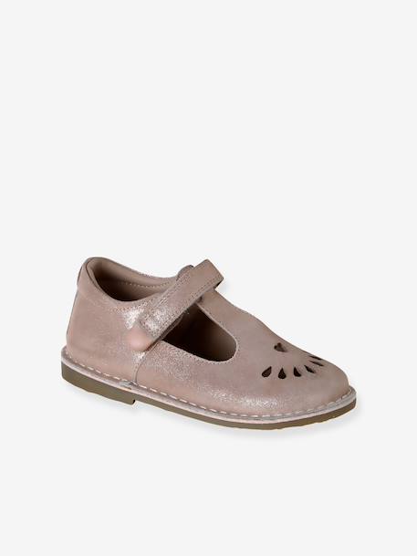Salomés cuir fille collection maternelle beige imprimé+or+rose poudré - vertbaudet enfant 