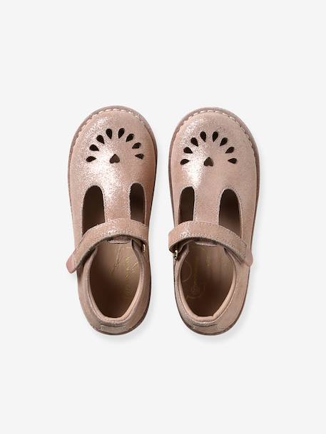 Salomés cuir fille collection maternelle beige imprimé+or+rose poudré - vertbaudet enfant 