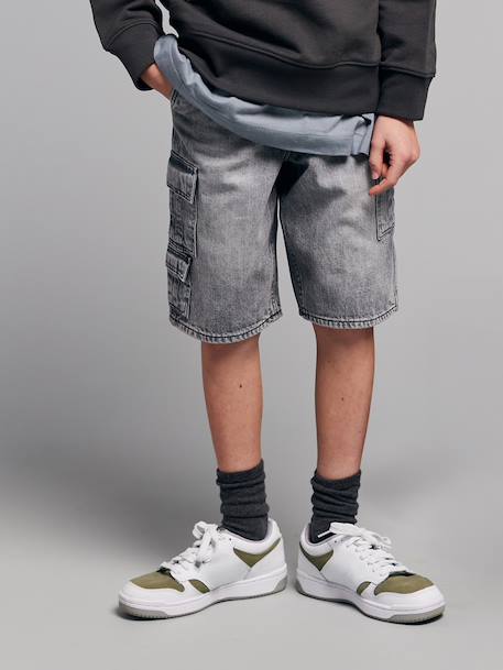 Bermuda in skatestijl JONEN denimgrijs+gebleekt denim - vertbaudet enfant 
