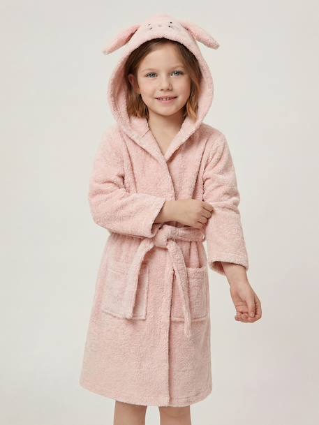 Peignoir enfant LAPIN coton recyclé personnalisable rose poudré - vertbaudet enfant 