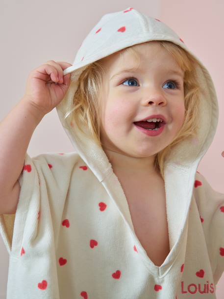 Gepersonaliseerde babyponcho van gerecycled katoen MON CÂ¼UR roze, bedrukt - vertbaudet enfant 