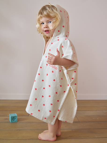 Poncho bébé coton recyclé personnalisable MON CŒUR rose imprimé - vertbaudet enfant 