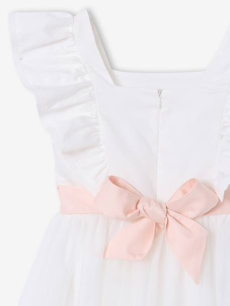 Robe cérémonie fille satin de coton à volants blanc+écru+rose pâle+vert sauge - vertbaudet enfant 