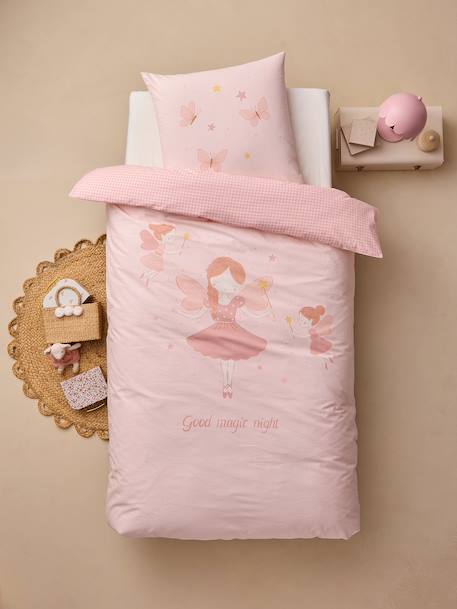 Parure housse de couette et taie d'oreiller rose pâle - vertbaudet enfant 