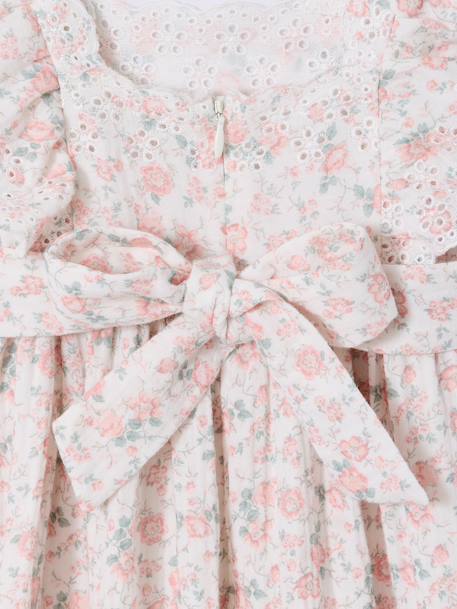 Robe de cérémonie en gaze de coton fille manches en broderie anglaise rose pâle+vert sauge - vertbaudet enfant 