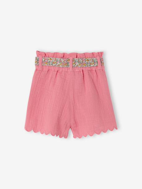 Katoenen babybroekje van gaas met gebloemde riem abrikoos+ecru+snoepjesroze - vertbaudet enfant 