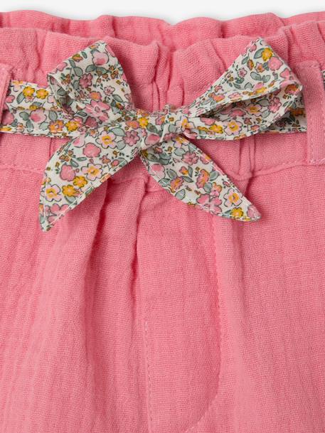 Katoenen babybroekje van gaas met gebloemde riem abrikoos+ecru+snoepjesroze - vertbaudet enfant 