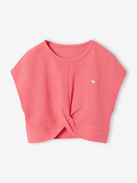 Ensemble fille t-shirt short en maille fantaisie écru+rose - vertbaudet enfant 