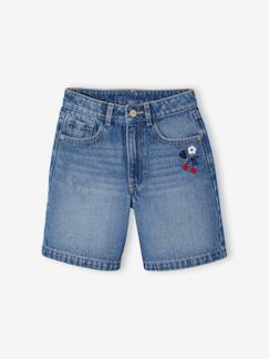 -Bermuda fille en jean brodé fleurs