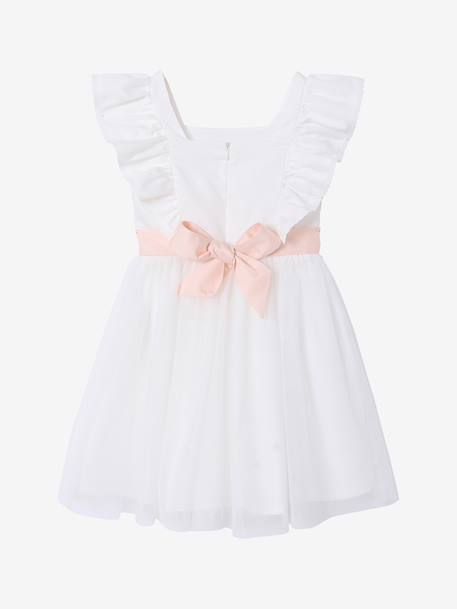 Robe cérémonie fille satin de coton à volants blanc+écru+rose pâle+vert sauge - vertbaudet enfant 