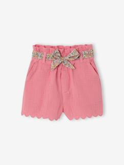-Short bébé fille en gaze de coton ceinture imprimée