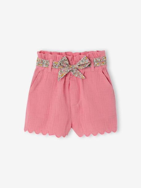 Bébé-Short bébé fille en gaze de coton ceinture imprimée