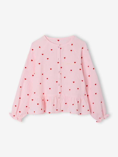 Chemise fille en gaze de coton rose pâle+vert d'eau - vertbaudet enfant 