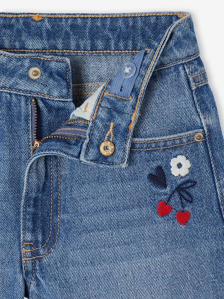 Bermuda fille en jean brodé fleurs bleu clair+bleu moyen - vertbaudet enfant 