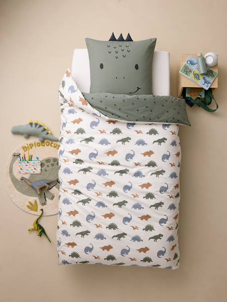 Parure housse de couette et taie d'oreiller blanc imprimé - vertbaudet enfant 