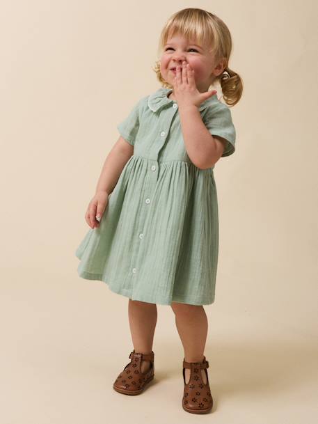 Robe courte gaze de coton vert sauge - vertbaudet enfant 