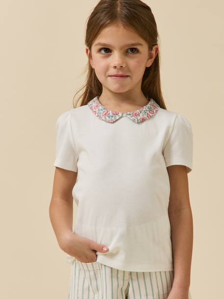 Tee shirt col habillé coton bio rose clair - vertbaudet enfant 