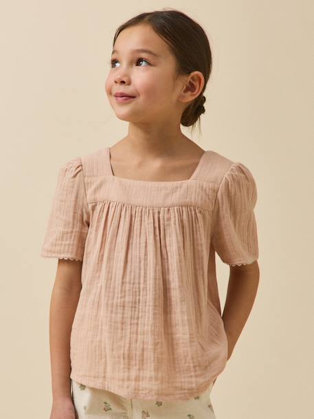 Blouse gaze coton bio rose pâle - vertbaudet enfant 