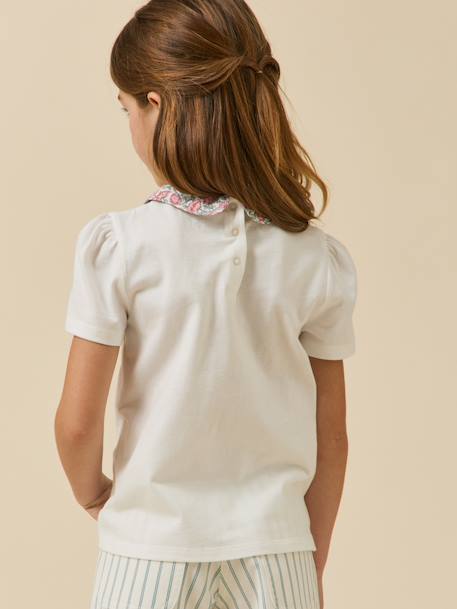 T-shirt met geklede kraag van biologisch katoen lichtroze. - vertbaudet enfant 