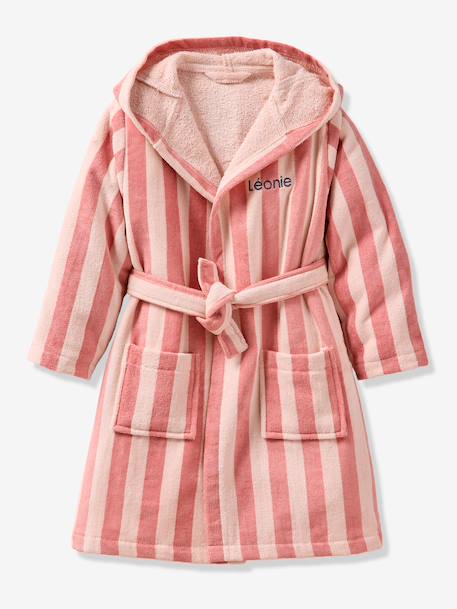 Peignoir enfant rayé lapin personnalisable, avec coton recyclé rayé rose - vertbaudet enfant 