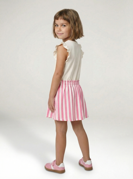 Robe fille effet 2 en 1 beige+écru+indigo+rayé rose+rose pâle - vertbaudet enfant 