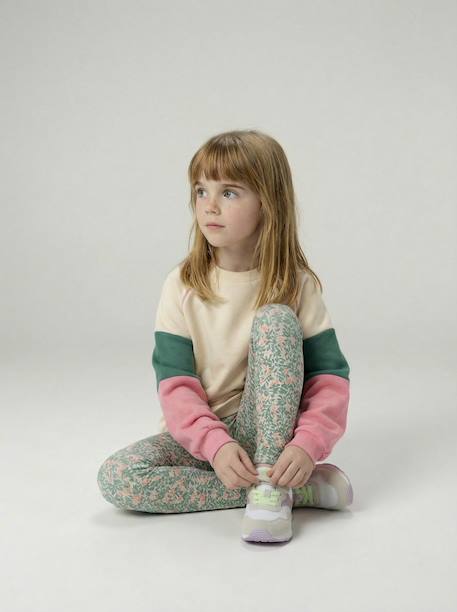 Gedrukte bloemen sport legging voor meisjes ecru - vertbaudet enfant 