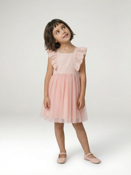 Fille-Robe-Robe cérémonie fille satin de coton à volants