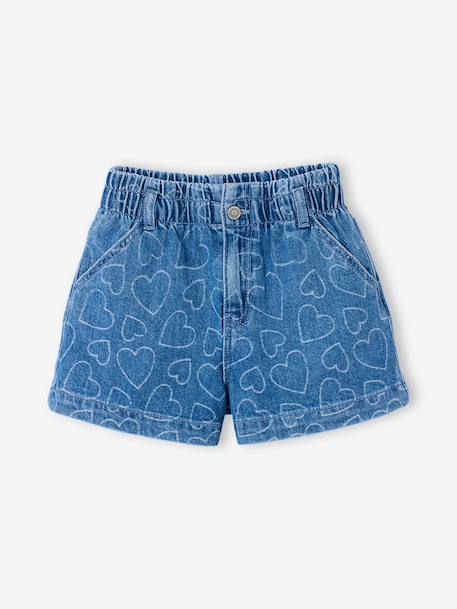 Denim short voor meisjes met motieven grijs+lichtblauw - vertbaudet enfant 
