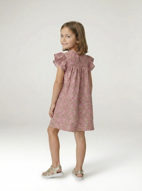 Robe fille en gaze de coton imprimée beige+beige imprimé+rose pâle+vanille - vertbaudet enfant 