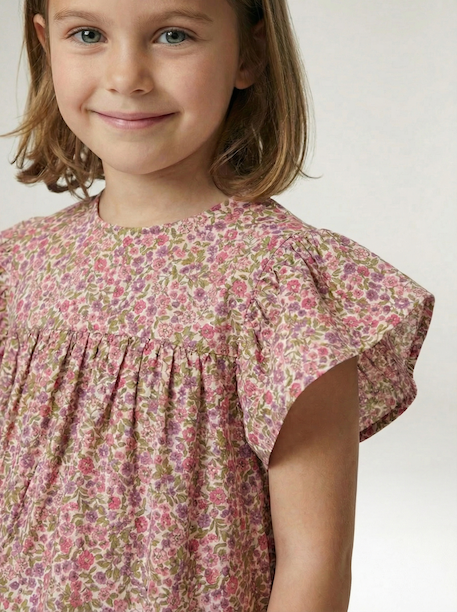 Robe fille en gaze de coton imprimée beige+beige imprimé+rose pâle+vanille - vertbaudet enfant 
