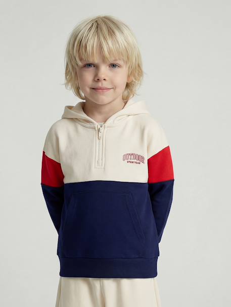 sweater  met capuchon voor jongens met colourblocking bordeauxrood+rood - vertbaudet enfant 