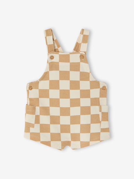 Salopette courte bébé molleton imprimé carreaux beige - vertbaudet enfant 