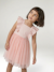 Robe cérémonie fille satin de coton à volants blanc+écru+rose pâle+vert sauge - vertbaudet enfant 