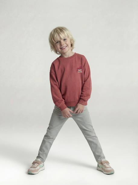 Sweat col rond garçon manches lo bois de rose+jaune pastel - vertbaudet enfant 