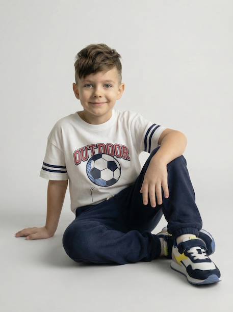 Joggingbroek van molton met verstelbare taille ecru+marineblauw - vertbaudet enfant 