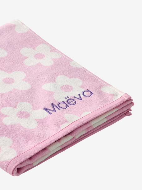 Serviette de bain / plage personnalisable, avec coton recyclé bleu imprimé+mauve+menthe+rayé bleu - vertbaudet enfant 