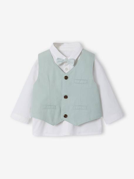 Babyset overhemd, gilet en vlinderdas saliegroen - vertbaudet enfant 