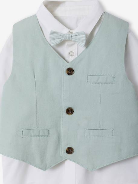 Ensemble chemise gilet nœud papillon bébé vert sauge - vertbaudet enfant 