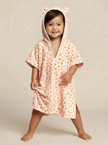Poncho de bain bébé Animaux, avec coton recyclé blanc imprimé+rayé bleu - vertbaudet enfant 
