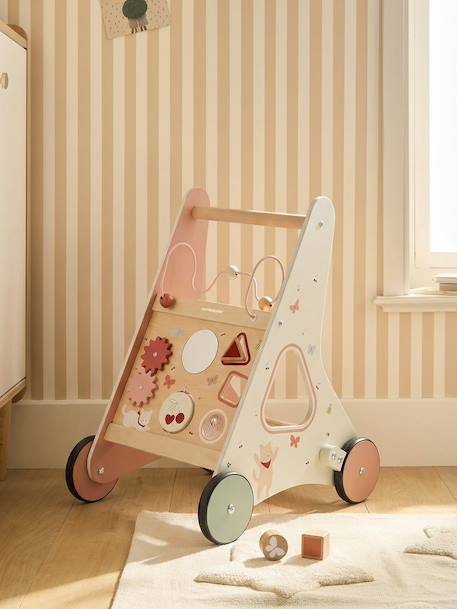 Loopwagen met remmen GREEN FOREST van FSC®-hout geel+rood - vertbaudet enfant 