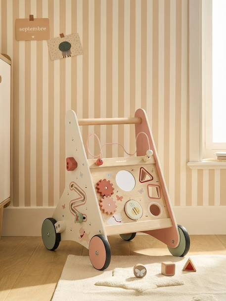 Loopwagen met remmen GREEN FOREST van FSC®-hout geel+rood - vertbaudet enfant 