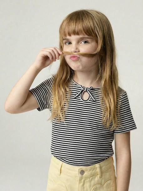 Fille-T-shirt, sous-pull-T shirt fille noeud fantaisie